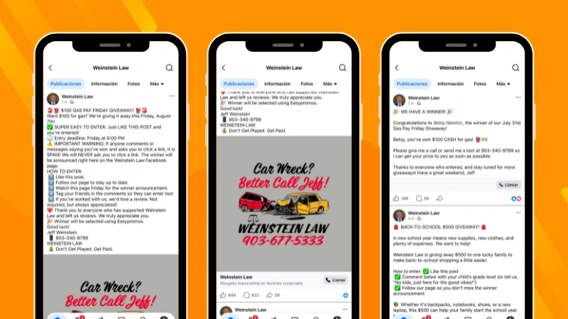 Ejemplo de sorteo de 'Me gusta' en Facebook: Weinstein Law