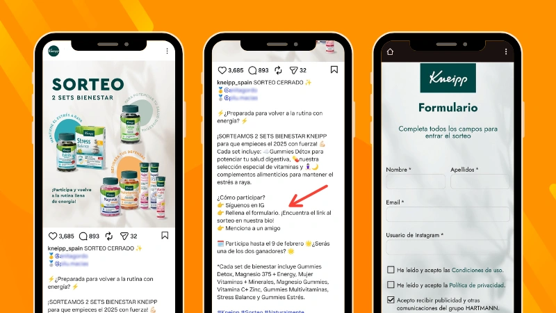 Sorteo publicado como una página web: ejemplo de Kneipp