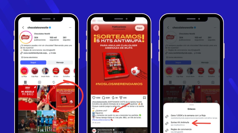 Ejemplo de sorteo de comentarios en Instagram de Chocolates Nestlé