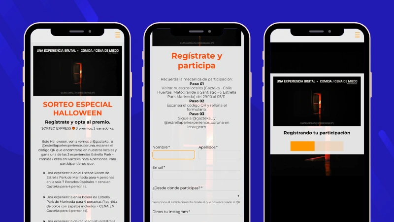 Ejemplo de sorteo de Halloween con formulario de registro de Gazteka