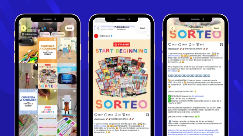 Ejemplo de sorteo de vuelta al cole en Instagram: Stabilo