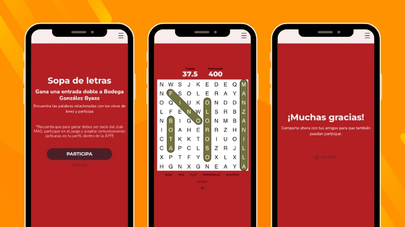 Ejemplo de juego tipo sopa de letras para dar visibilidad a productos, de Supermercados MAS