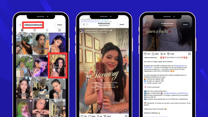 Ejemplo de un sorteo de una influencer: Valentina Pazán