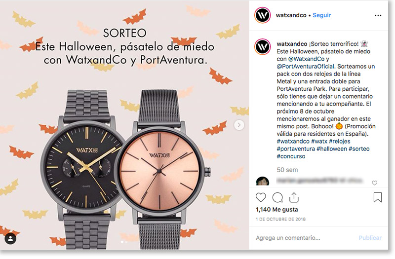 ejemplo de sorteo de Halloween en Instagram de Watx