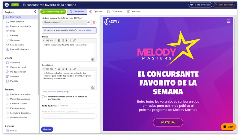 ejemplo pantalla de bienvenida clásica