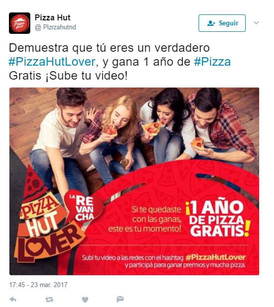 Ideas de premios para concursos: ejemplo pizza hut