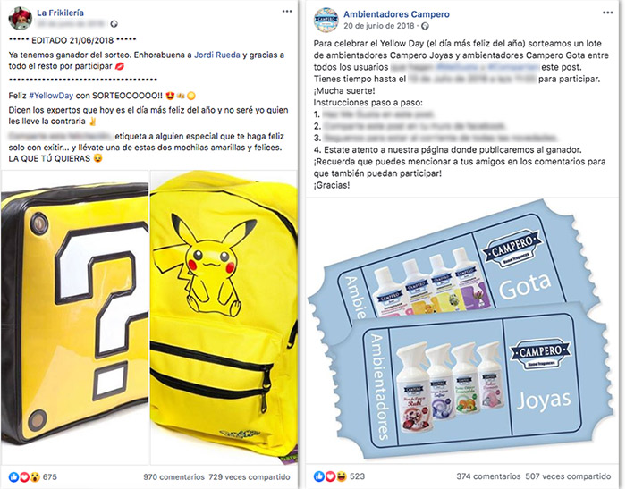 ejemplos de sorteos yellow day en facebook