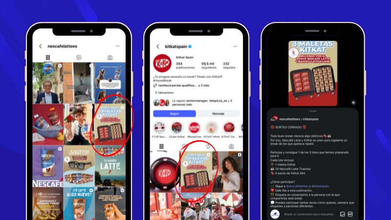 Ejemplo de sorteo colaborativo entre diferentes cuentas de Instagram.