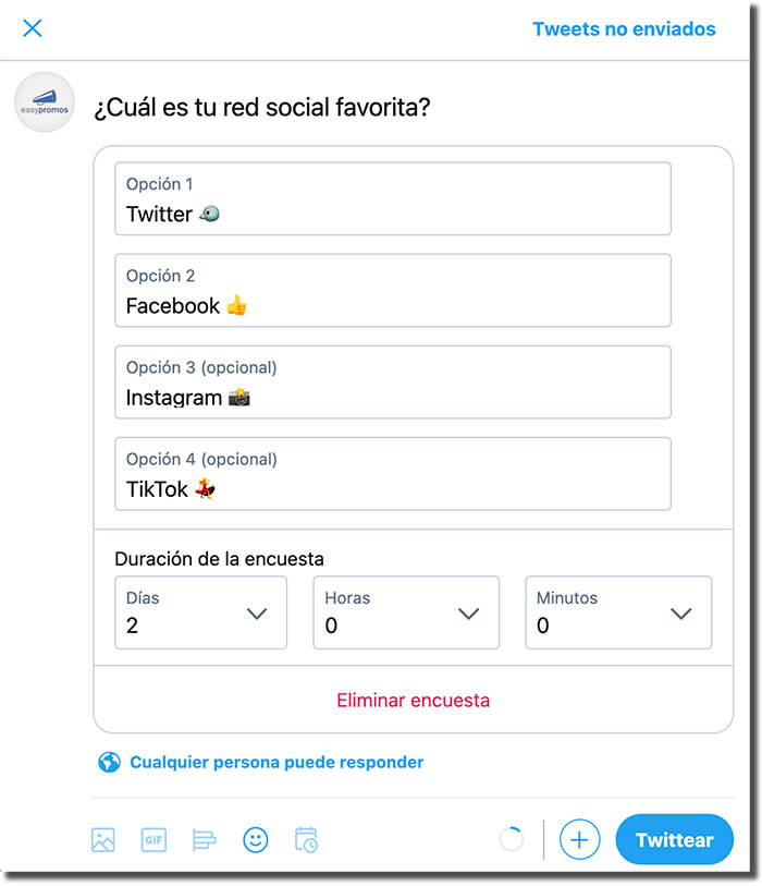 ejemplo de encuesta en Twitter