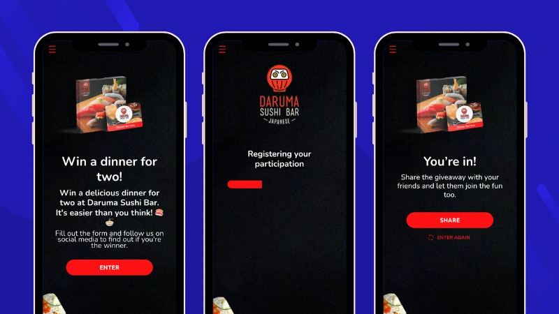 Entry form giveaway for restaurants