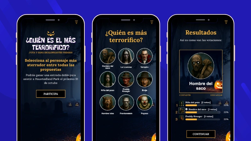 Ejemplo de juego tipo Escoge tu favorito de Halloween.