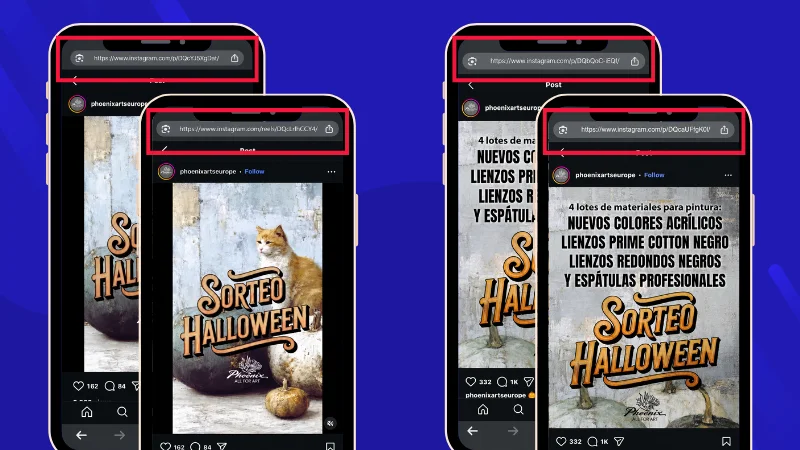 Example of Phoenix Arts Europe Halloween giveaway showing organic and promoted Instagram posts included in the same drawing