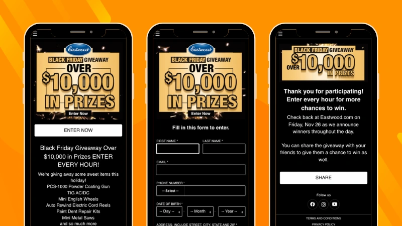 Example of Eastwood Black Friday Entry Form Giveaway