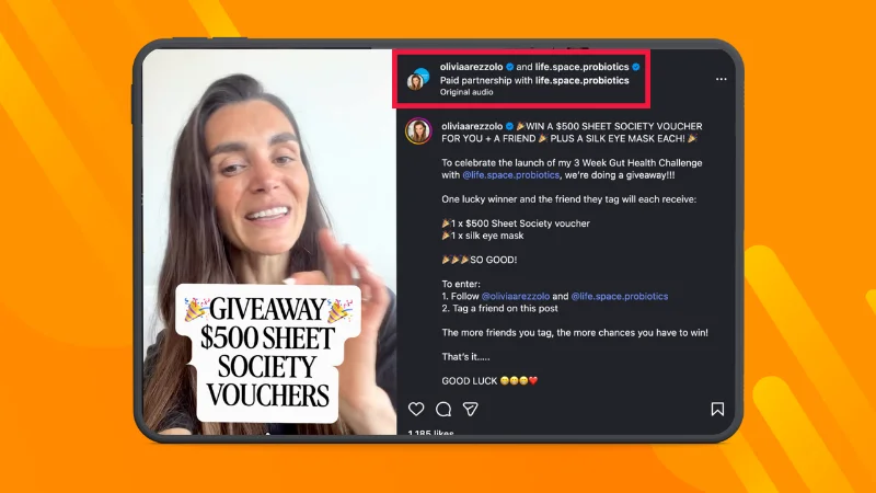 Instagram giveaway by Olivia Arezzolo and Life-Space Probiotics offering sleep-related prizes to promote their Gut Health Challenge.
