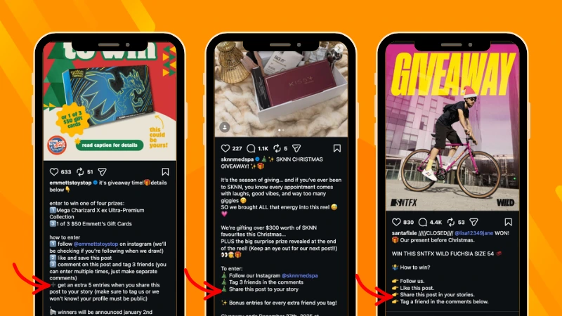 Christmas Instagram Giveaways from SKNN Medspa, Emmett's ToyStop, and Santa Fixie using Instagram Stories