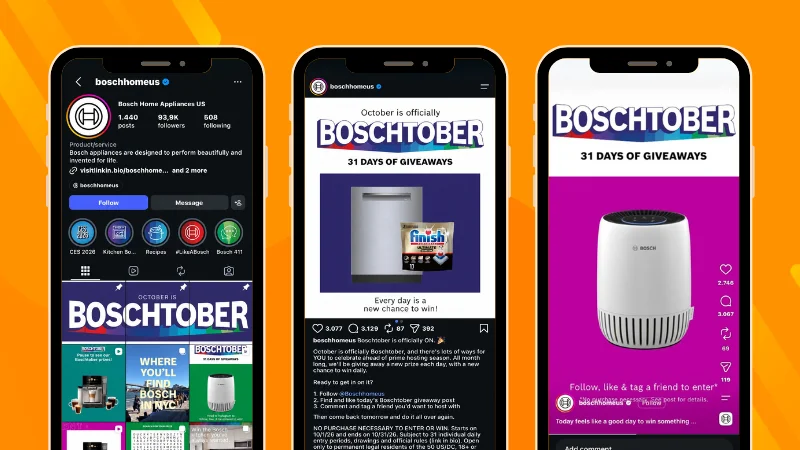 Bosch Home Appliances Boschtober campaign with daily Instagram giveaways and repeat drawings from the same posts.