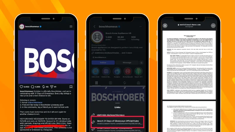 Terms and Conditions for an Instagram giveaway published through a public URL.