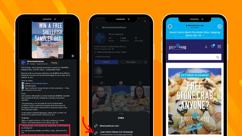 Example of Instagram Giveaway post noting that Terms and Conditions link can be accessed in the brand's bio