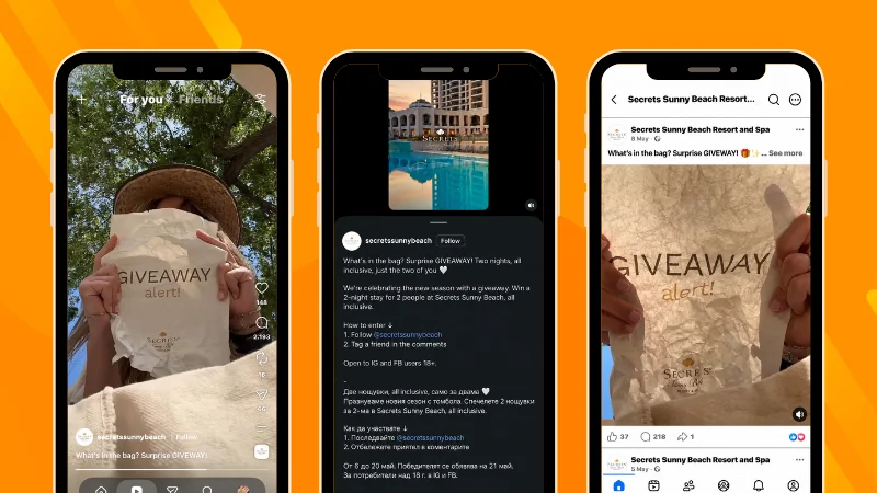 Example of Secrets Sunny Beach Resort giveaway run on both Instagram and Facebook