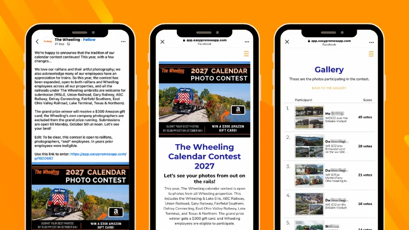Facebook post promoting Wheeling’s 2027 calendar photo contest and directing users to the external entry page.