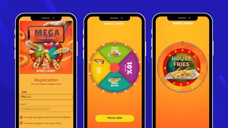 Example of a prize wheel run by restaurant chain Wing's Army.