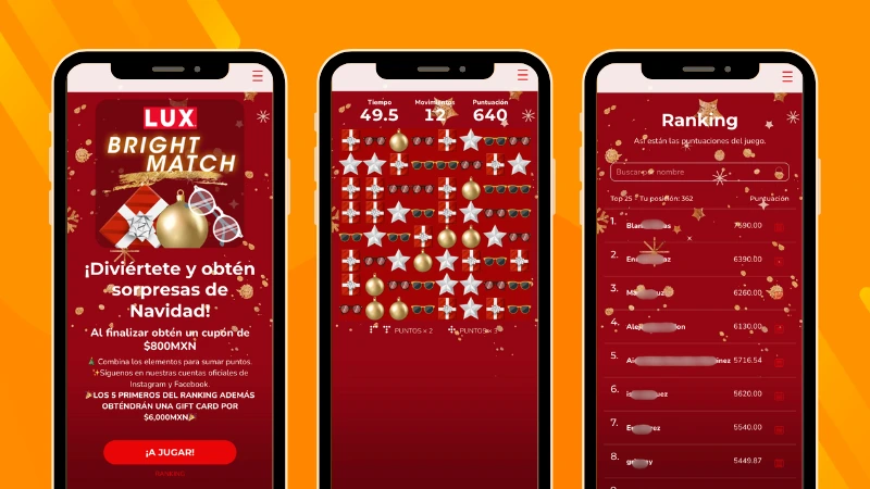 Example of Ópticas Lux Christmas Slide & Match game and ranking