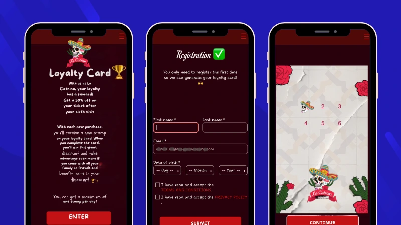 Example of a digital stamp card promotion run by La Catrina restaurant chain
