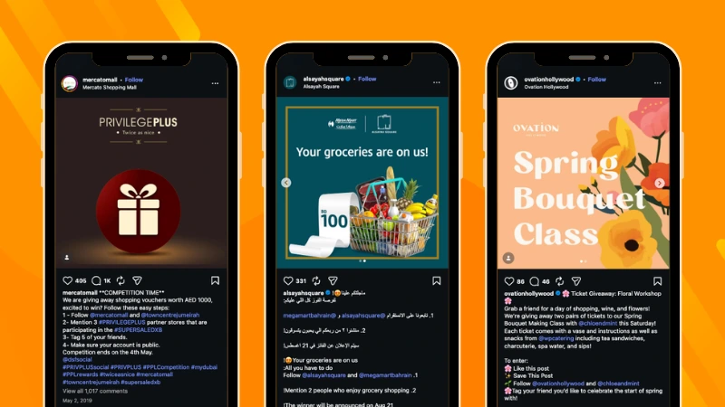 Instagram Giveaways by Mercato Mall in Dubai, Alsayah Square in Bahrain, and Ovation Hollywood in Los Angeles run using Easypromos