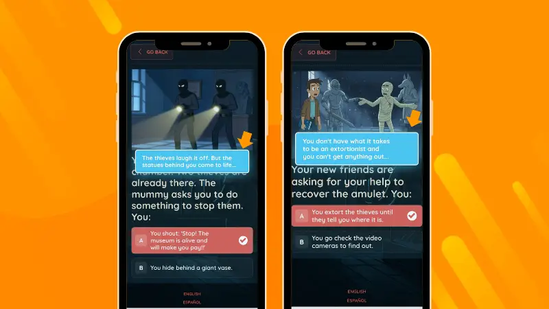 Examples of feedback messages in a Multi-path quiz