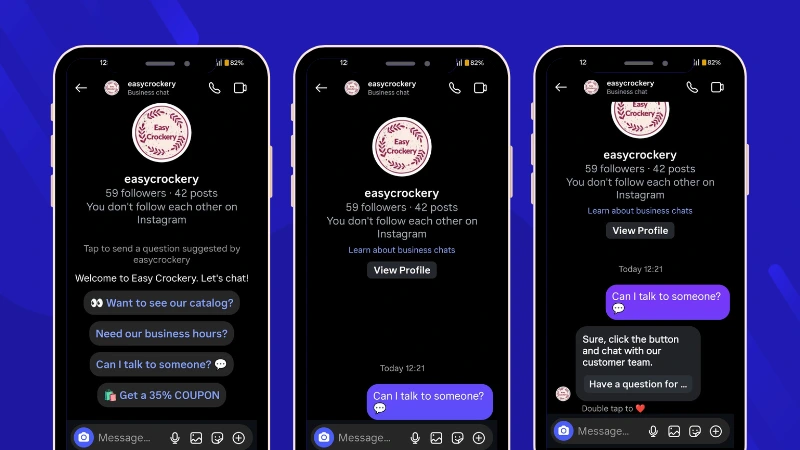 Example of Ice Breakers in Instagram Direct Messages
