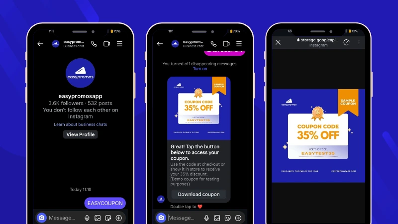 Example of a keyword activation directly in Instagram DMs