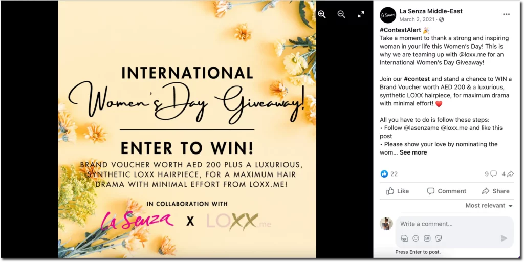 Women's Day Sweepstakes on Facebook