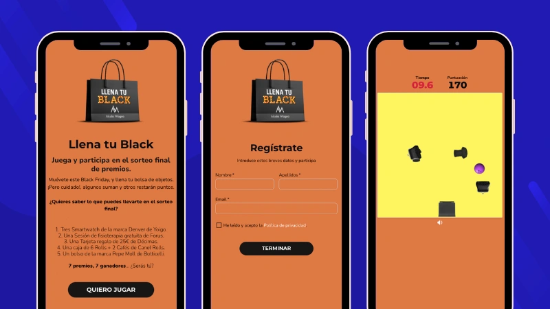 Ejemplo de juego lluvia de objetos para black friday