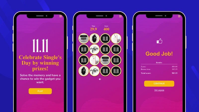 Singles' Day promotion idea: a branded Memory game organized by a tech company.