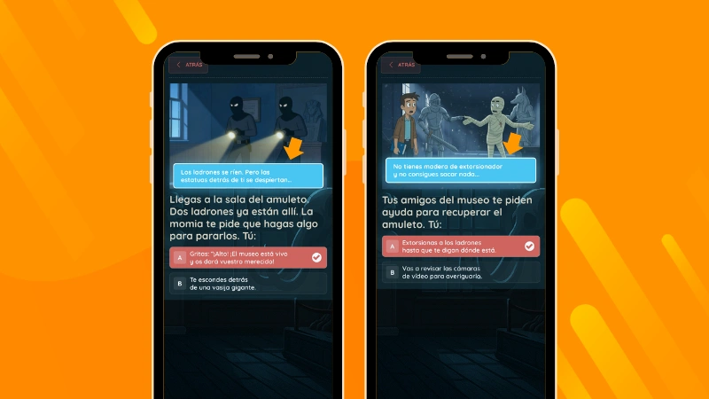 Ejemplo de mensajes de feedback en un quiz multirruta