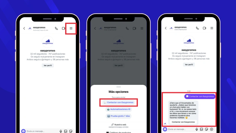Example of a Persistent Menu in Instagram DMs
