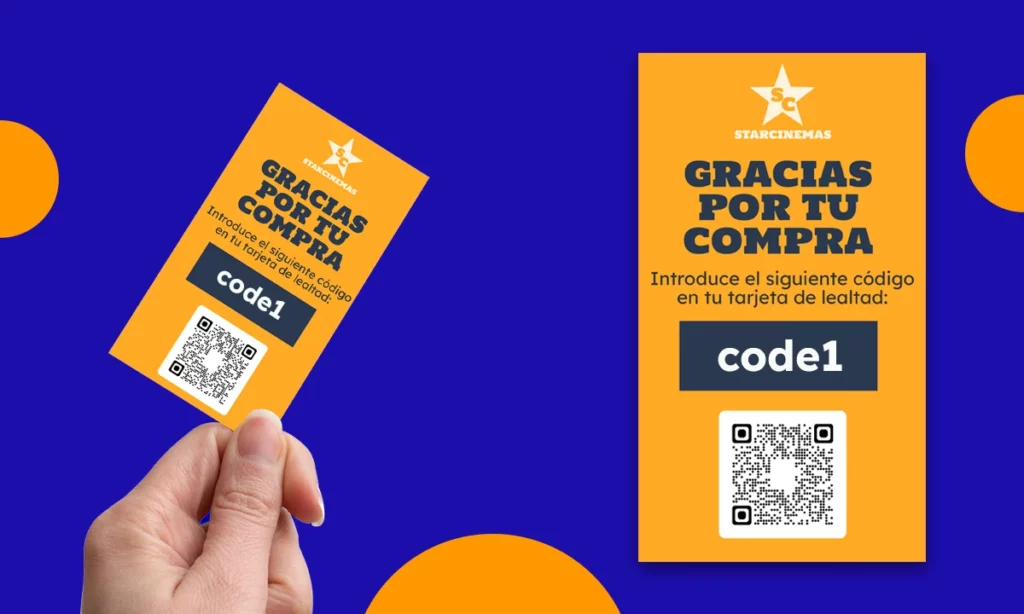 ejemplo de boleto con código para sellar en una tarjeta de lealtad digital