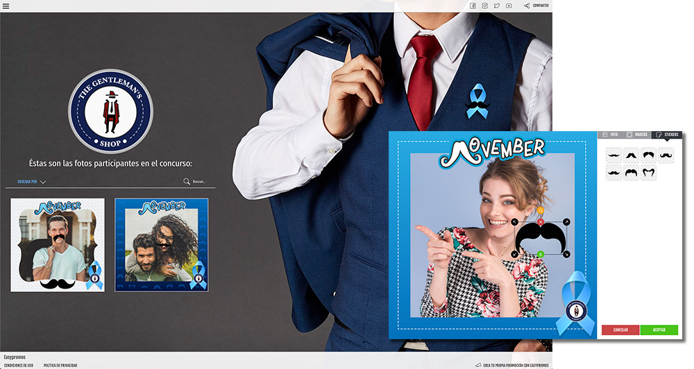 ejemplo de promoción donde el usuario decora su foto para sumarse al Movember