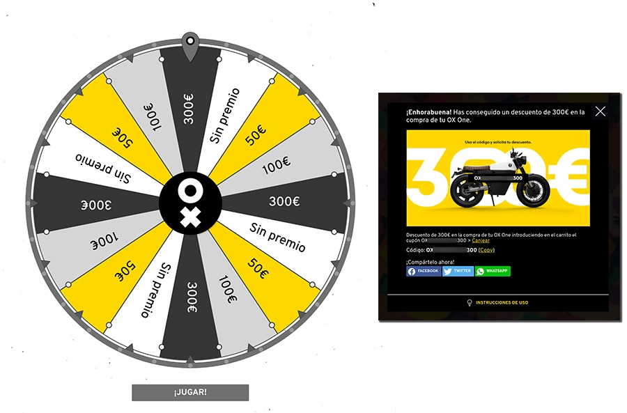 ejemplo de ruleta online personalizada de OX Motocicletas