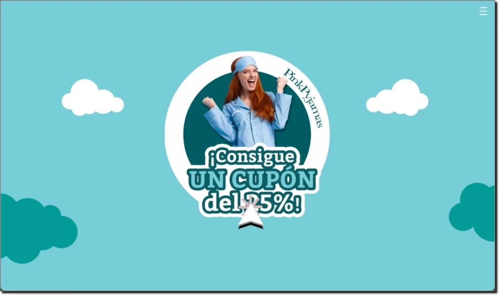 Página de bienvenida a la promoción con GIF animado