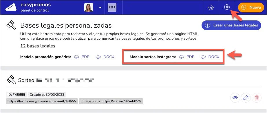Obtener plantilla de bases legales para un sorteo en Instagram