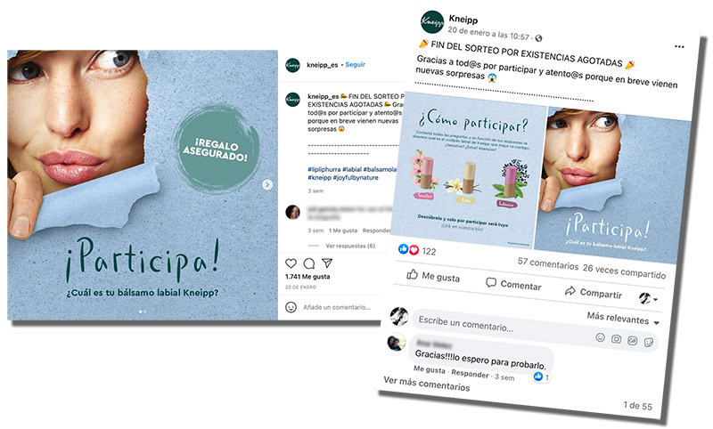 post en instagram y facebook del recomendador de productos de kneipp