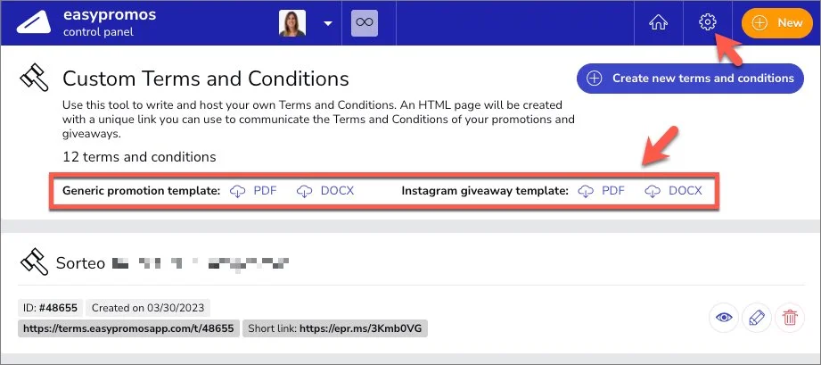 Easypromos Terms and Conditions templates for promotion and social media giveaways