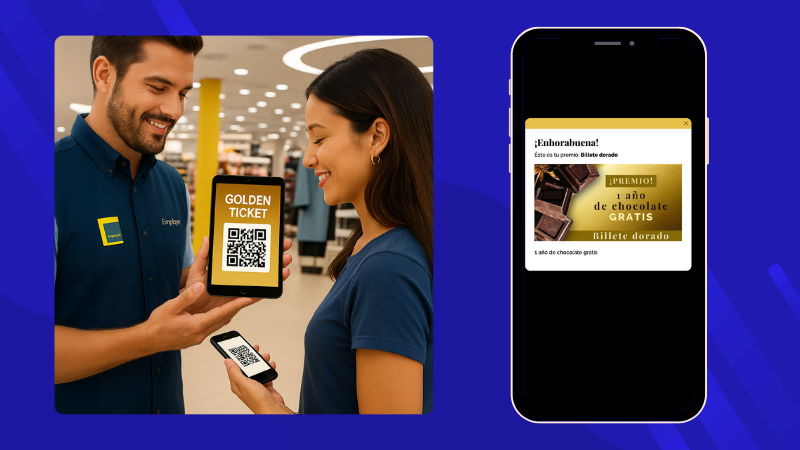 promocion ticket dorado con codigo qr dinamico
