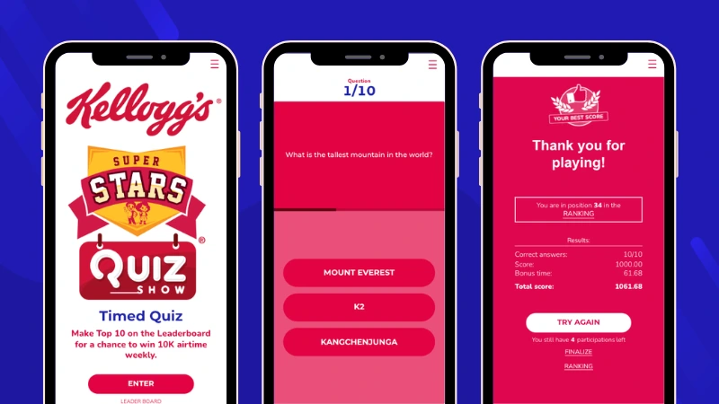Timed pop quiz campaign by Kellogg’s Nigeria featuring Africa-related questions and a competitive leaderboard mechanic