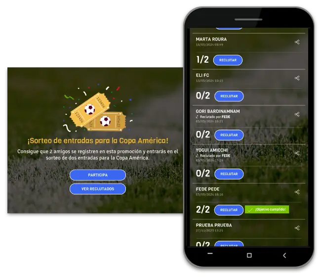 ejemplo de sorteo con registro con reclutadores para promocionar un evento de fútbol