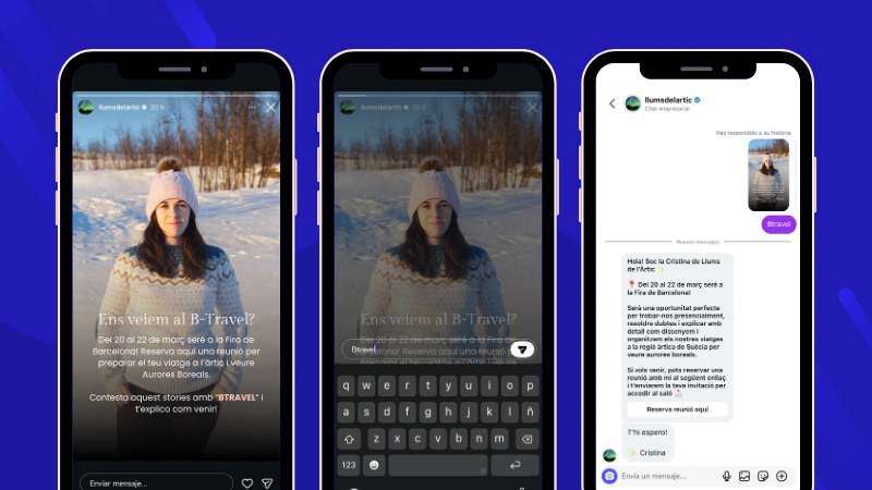 Example of a Story reply with a keyword triggering a DM