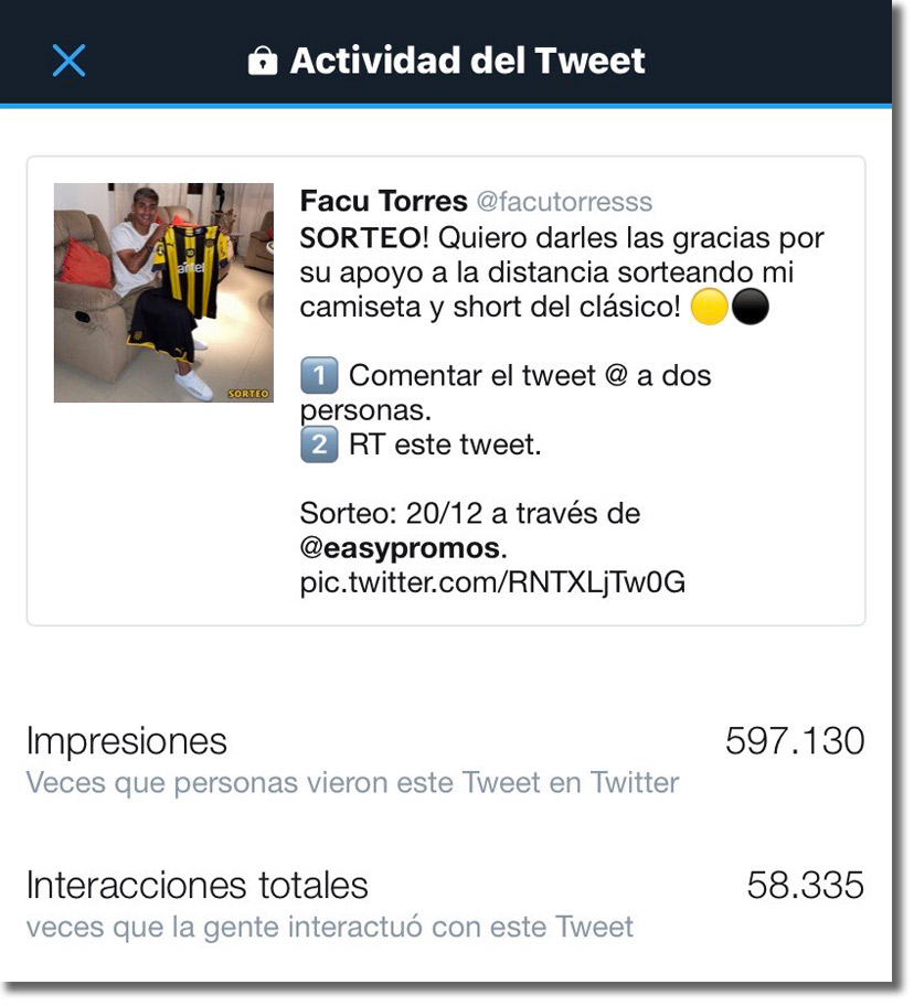 resultado del sorteo en Twitter de Facu Torres