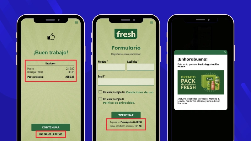 puntuación y premio de un juego del tipo slide & match