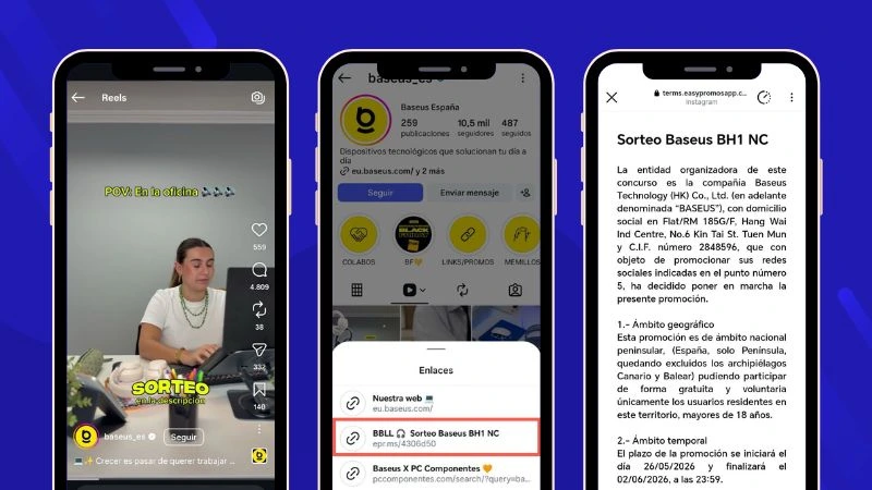 Bases legales de un sorteo en Instagram disponibles mediante una URL pública.